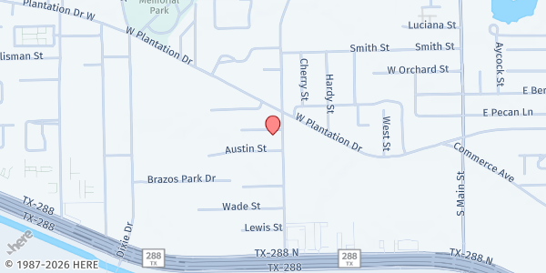 Map showing True Honor Baptist Church at 713 Robertson St., Clute, TX