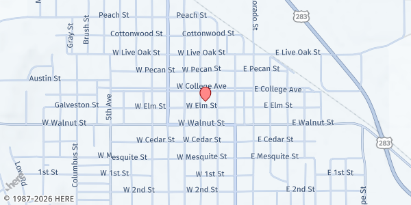 Map showing Elm Street Church of Christ at 216 W. Elm St., Coleman, TX