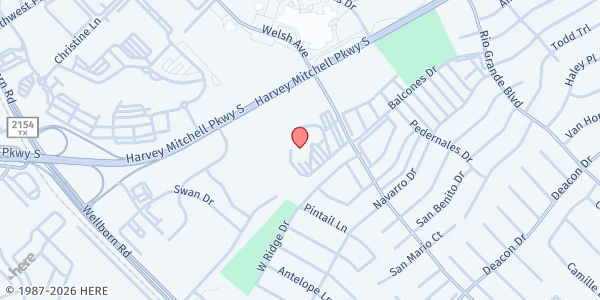 Map showing First Baptist Church of College Station at 2300 Welsh Ave., College Station, TX