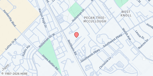 Map showing First United Methodist at 1125 Wellborn Rd., College Station, TX