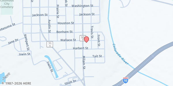 Map showing First Baptist Church Columbus at 1700 Milam St., Columbus, TX