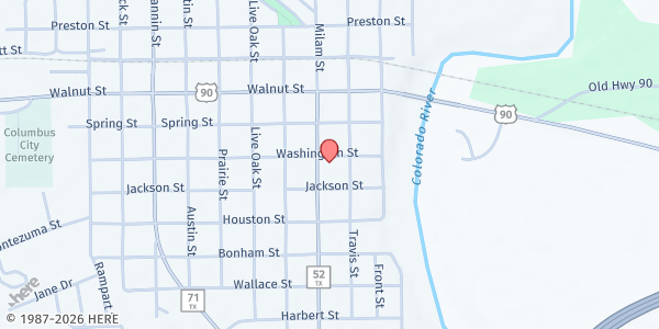 Map showing First United Methodist Church of Columbus Family Life Center at 419 Washington St., Columbus, TX