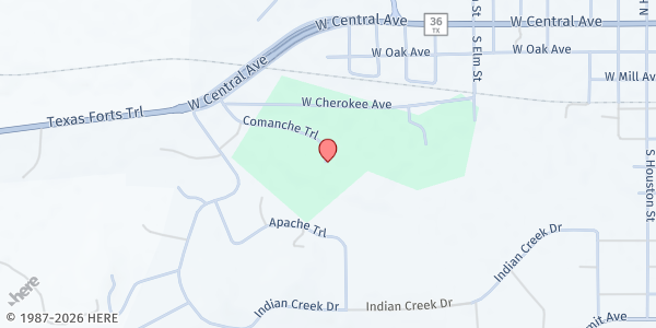 Map showing Mobile Pantry at Comanche City Park at 1200 Comanche Trails, Comanche, TX