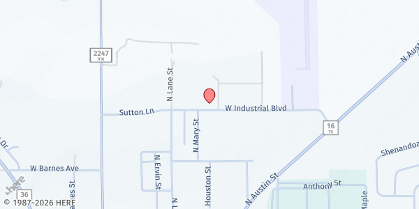 Map showing The Salvation Army - Comanche at 400 Industrial Blvd., Comanche, TX