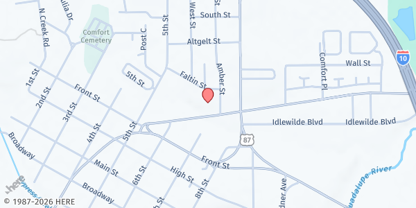 Map showing Comfort Baptist Church at 100 Amber Dr., COMFORT, TX