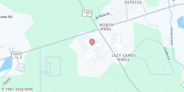 Map showing Caney Creek High School at 13470 FM 1485, Conroe, TX