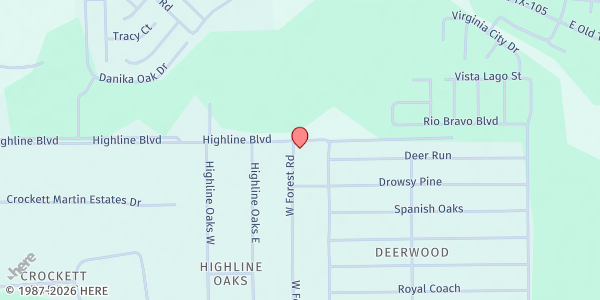 Map showing Deerwood Community Center Coalition Mobile Market at 3859 W. Forest Rd., Conroe, TX
