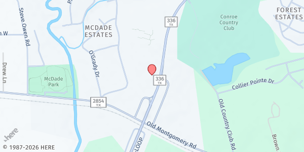 Map showing First Christian Church of Conroe at 3500 N. Loop 336 W., Conroe, TX
