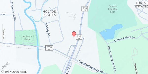 Map showing First Christian Church of Conroe at 3500 N. Loop 336 W., Conroe, TX