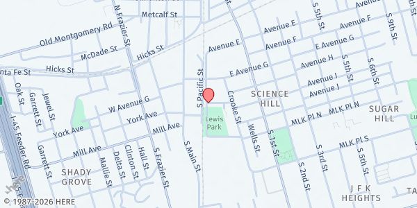 Map showing Lewis Park Mobile Market at 501 Park Pl., Conroe, TX