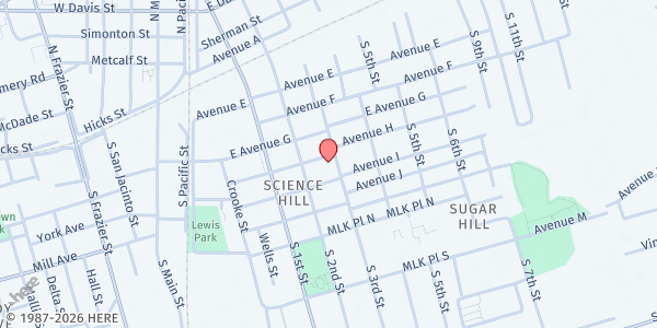 Map showing Pilgrim Rest Baptist Church at 509 S. 3rd St., Conroe, TX