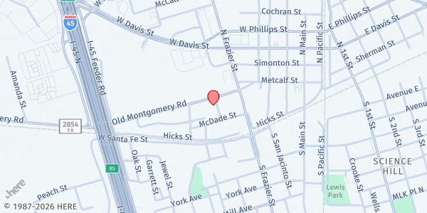 Map showing Sacred Heart Catholic Church St. Vincent de Paul at 145 Madeley St., Conroe, TX