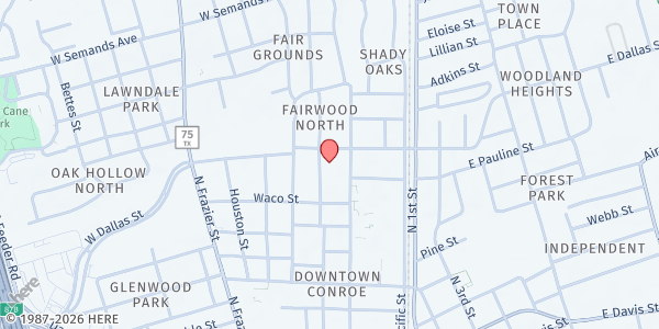 Map showing Vineyard Church of Conroe at 1126 N. San Jacinto St., Conroe, TX