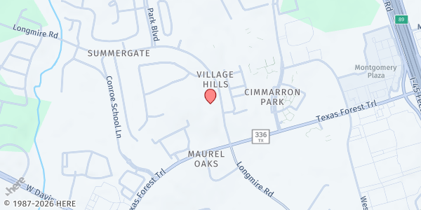 Map showing West Conroe Baptist Church - Angel Food Pantry at 1855 Longmire Rd., Conroe, TX