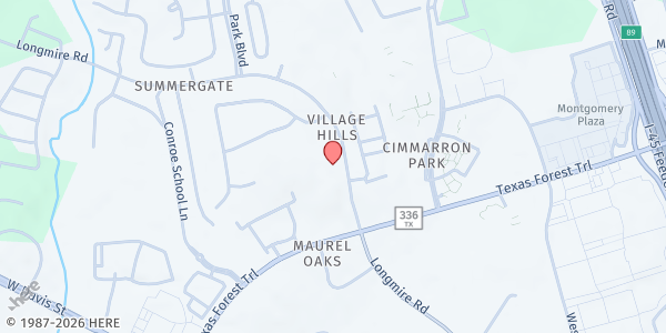 Map showing West Conroe Baptist at 1855 Longmire Road, Conroe, TX