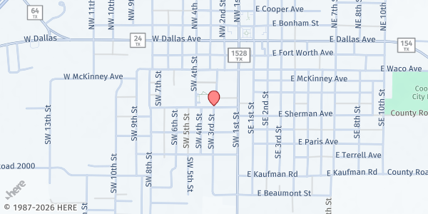 Map showing DELTA HOPE HOUSE at 440 SW 3rd, COOPER, TX