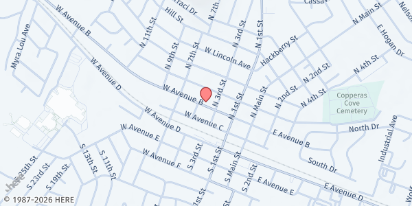 Map showing Baptist Benevolence Ministry at 300 West Ave. B., Copperas Cove, TX