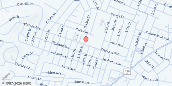 Map showing Copperas Cove Soup Kitchen at 1202 Veterans Ave., Copperas Cove, TX