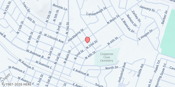Map showing Cove House Emergency Homeless Shelter at 108 E. Halstead Ave., Copperas Cove, TX