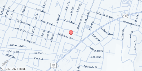 Map showing Holy Family Catholic Church at 1001 Georgetown Rd., Copperas Cove, TX
