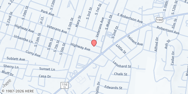 Map showing Holy Family Catholic Church - St. Vincent de Paul at 107 Lyons St., Copperas Cove, TX