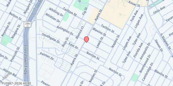 Map showing Casa De Dios-MOBILE DISTRIBUTION at 3402 Ayers St., Corpus Christi, TX