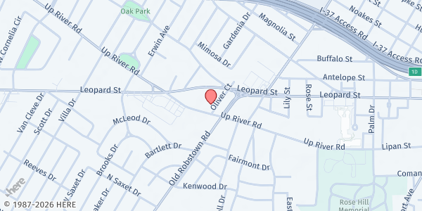 Map showing Catholic Charities Food Pantry at 615 Oliver Ct., Corpus Christi, TX