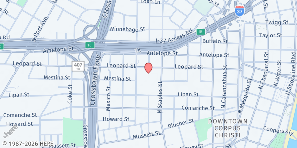 Map showing Corpus Christi Senior Services at 1201 Leopard St., Corpus Christi, TX