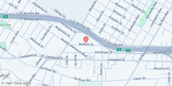 Map showing CrossBridge Fellowship at 3002 Buffalo St., Corpus Christi, TX