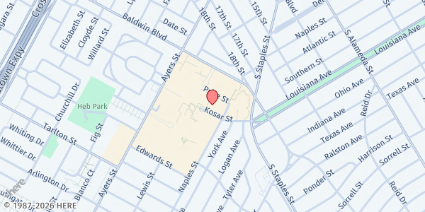 Map showing Del Mar College Viking Food Pantry at 101 Baldwin Blvd., Corpus Christi, TX