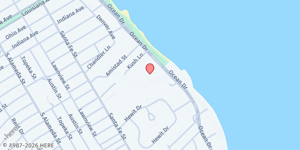 Map showing First Baptist Church at 3115 Ocean Drive, Corpus Christi, TX