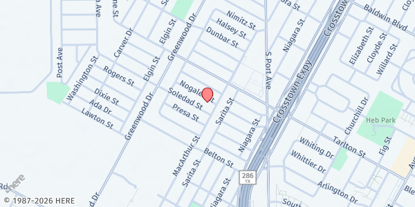 Map showing Holy Family Catholic Church at 2509 Nogales St., Corpus Christi, TX