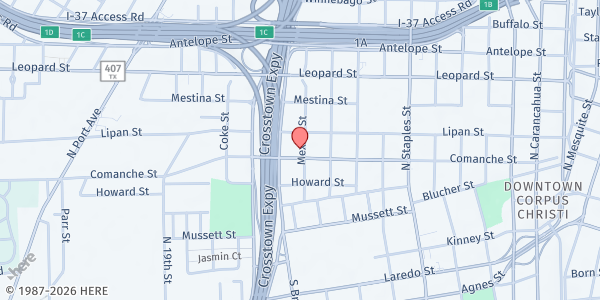 Map showing Kelsey Memorial UMC at 1610 Comanche St., Corpus Christi, TX