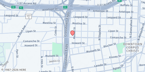 Map showing Kelsey Memorial United Methodist Church at 1610 Comanche, Corpus Christi, TX