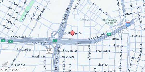 Map showing Oveal Williams Senior Center at 1414 Martin Luther King Dr., Corpus Christi, TX