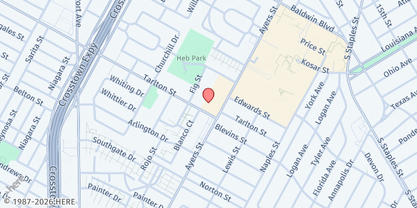 Map showing Solid Rock Worship Center at 3035 Ayers St., Corpus Christi, TX