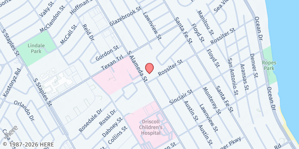 Map showing St. Patrick Catholic Church at 3350 S. Alameda St., Corpus Christi, TX