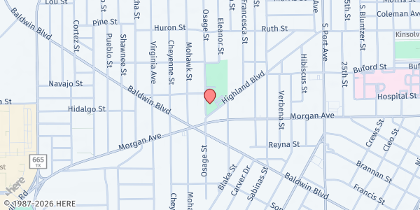 Map showing Zavala Senior Center at 510 Osage St., Corpus Christi, TX