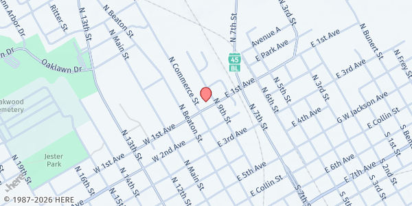 Map showing The Salvation Army - Corsicana at 212 E. 1st Ave., Corsicana, TX