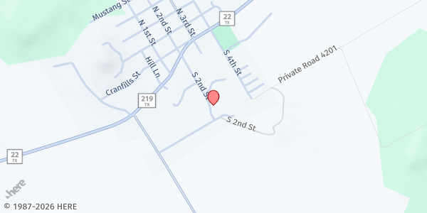 Map showing Cranfills Gap Mobile at 505 S 2nd St, Cranfills Gap, TX