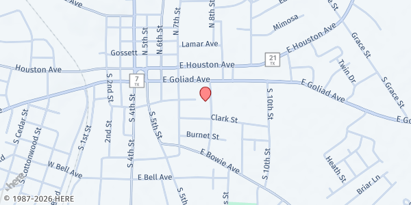 Map showing Houston County Share at 207 S. 8th St., Crockett, TX