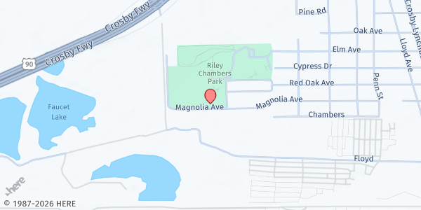 Map showing Barrett Station/Riley Chambers Community Center at 808½ Magnolia Ave, Crosby, TX