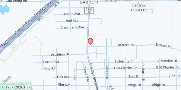 Map showing St. Martin De Porres Catholic Church (SVdP) at 12606 Crosby Lynchburg Rd., Crosby, TX