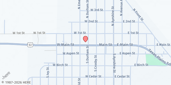 Map showing Crosbyton FUMC at 416 W. Main St., Crosbyton, TX