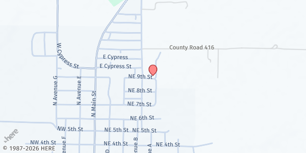 Map showing Cross Plains Food Pantry at 441 N.E. 9th St., Cross Plains, TX