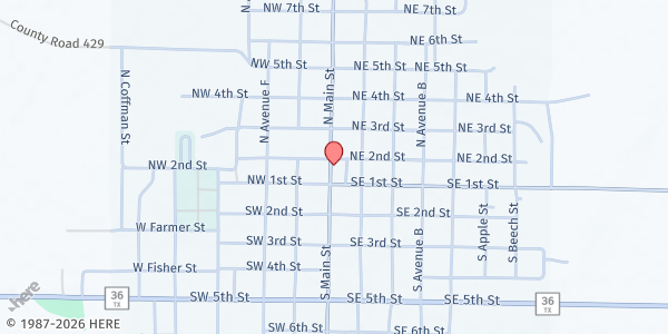 Map showing Cross Plains Senior Center at 108 N. Main St., Cross Plains, TX