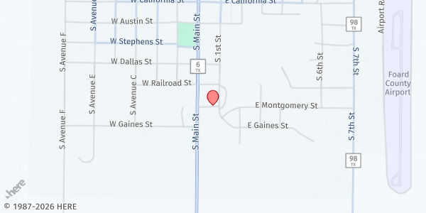 Map showing Christian Outreach Ministries at 201 E Montgomery St, Crowell, TX