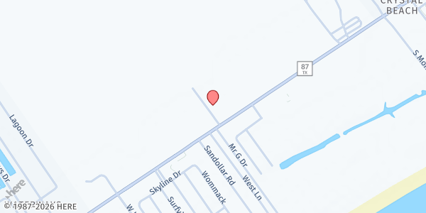 Map showing Bay Vue United Methodist Church at 1411 State Hwy 87, Crystal Beach, TX