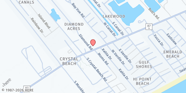 Map showing Crystal Beach Community Church at 1020 Diamond Rd., Crystal Beach, TX