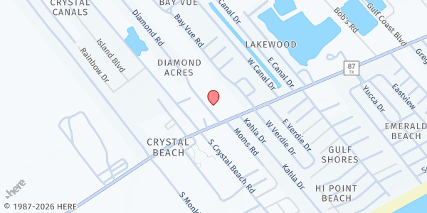 Map showing Crystal Beach Community Church at 1020 Diamond Rd., Crystal Beach, TX